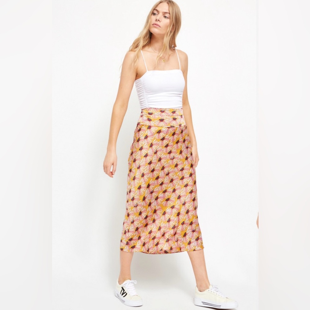 Free People Normani Printed Bias Midi Skirt Relaxed Fit in Honey size 8